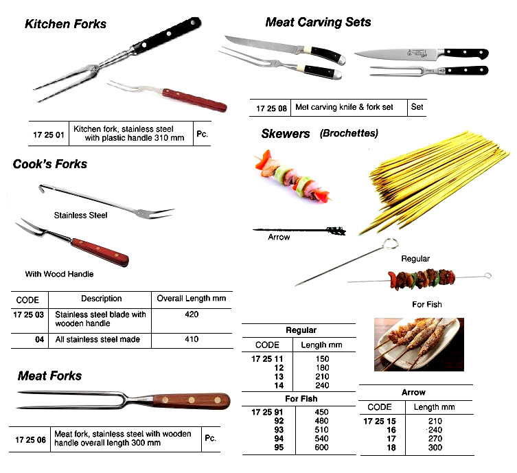 MEAT FORK STAINLESS STEEL, WITH WOODEN HANDLE 300MM