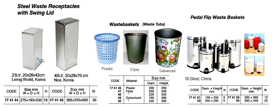 WASTE RECEPTACLE STEEL 19LTR, W/SWING LID W275XD190XH530MM