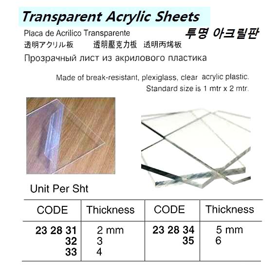 ACRYL SHEET TRANSPARENT, 2MMX1X2MTR