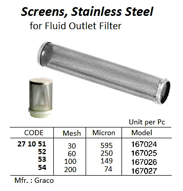 SCREEN S.STEEL F/FLUID OUTLET, FILTER 100MESH GRACO 167026
