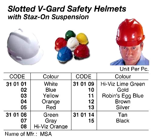 HELMET SAFETY SLOTTED V-GARD, W/SATZ-ON SUSPENSION BLACK