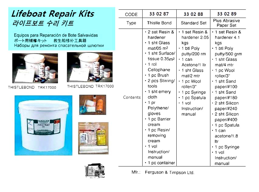 LIFEBOAT REPAIR KIT 12`S/KIT, PLUS ABRASIVE PAPER SET