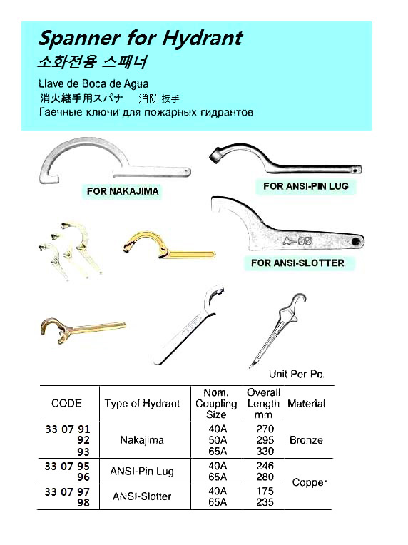 SPANNER FOR HYDRANT ANSI, PIN LUG COPPER 40A