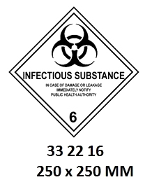 HAZARD WRN DIAMOND 2216LL C6.2, INFECTIOUS SUBSTANCE 250X250MM