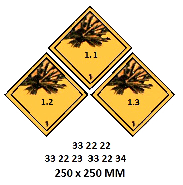 HAZARD WARNING DIAMOND #2222LL, CLASS 1 1.1 250X250MM