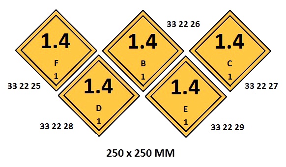 HAZARD WARNING DIAMOND #2225LL, CLASS 1 1.4 F 250X250MM