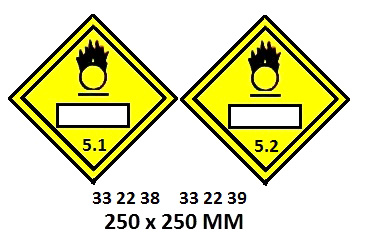 HAZARD WARNING DIAMOND #2238LL, CLASS 5.1 250X250MM FOR UN#
