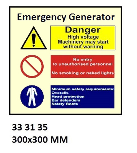 SPACE IDENTIFICATION SIGN, EMRG`CY GENERTR 3135 300X300MM
