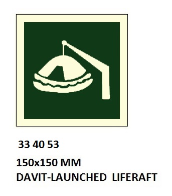 SAFETY SIGN W/O TEXT IMO DAVIT, LAUNCHED LIFERAFT 150X150MM