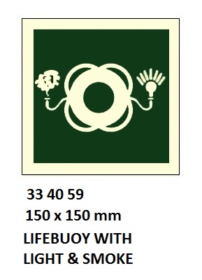 SAFETY SIGN W/O TEXT LIFEBUOY, W/LIGHT & SMOKE 150X150MM IMO