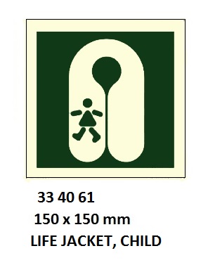 SAFETY SIGN W/O TEXT, CHILDS LIFEJACKET 150X150MM