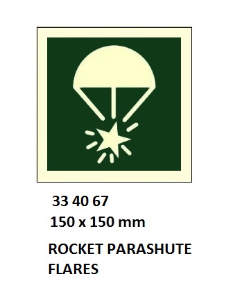 SAFETY SIGN W/O TEXT ROCKET, PARACHUTE FLARES 150X150MM IMO
