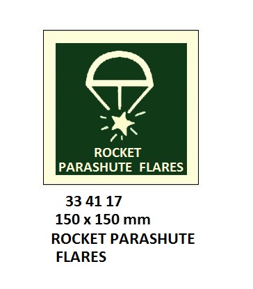 SAFETY SIGN ROCKET PARASHUTE, FLARES 150X150MM (IMO)