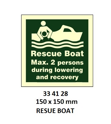 SAFETY SIGN RESCUE BOAT, WITH NOTICE 150X150MM (IMO)