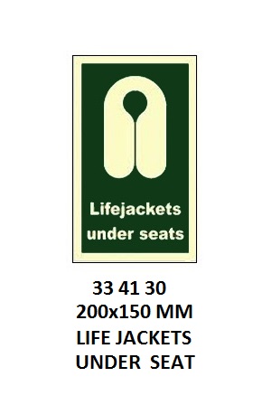 SAFETY SIGN LIFEJACKETS UNDER, SEAT 250X150MM