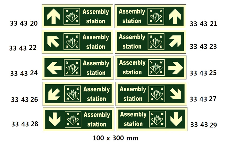 DIRECTION SIGN ARROW 45DEG UP, (L)/ASSEMBLY STATION 100X300MM