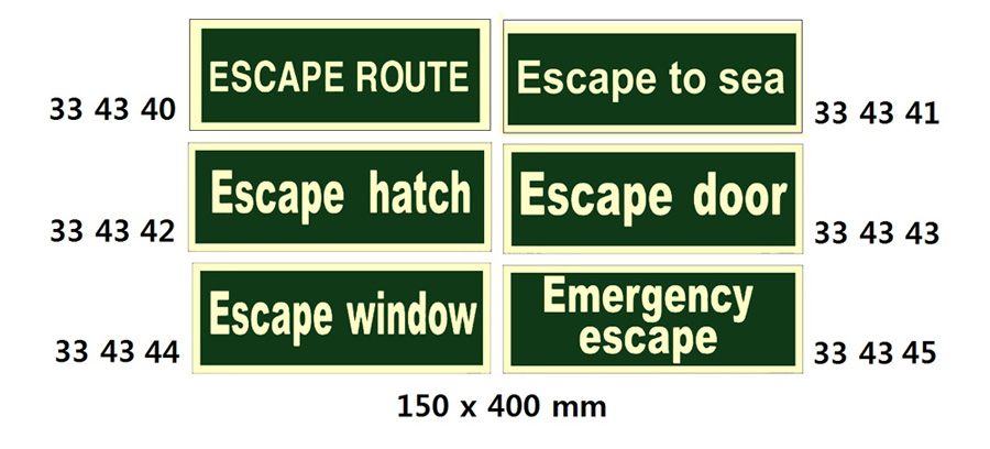 DIRECTION SIGN EMERGENCY, ESCAPE 150X400MM
