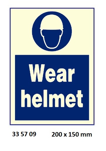 SIGN WHITE VINYL SELF ADHESIVE, #5709 200X150MM WEAR HELMET