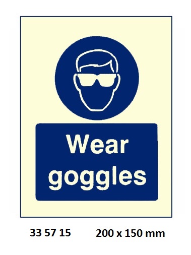 SIGN WHITE VINYL SELF ADHESIVE, #5715 200X150MM WEAR GOGGLES