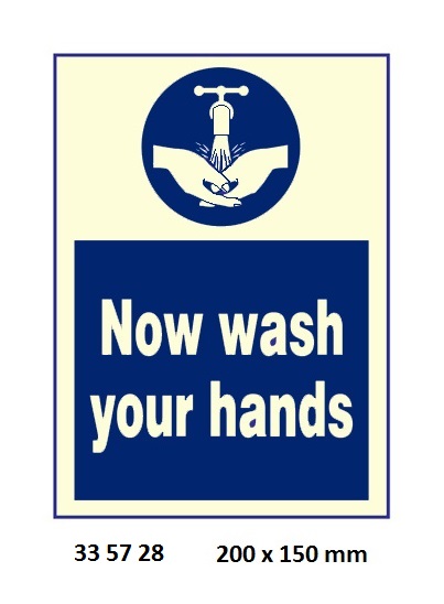 SIGN WHITE VINYL SELF ADHESIVE, #5728 200X150MM NOW WASH YOUR