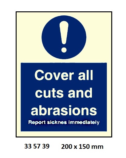 SIGN GALLEY COVER ALL CUTS AND, ABRASIONS 5739KJ 200X150MM