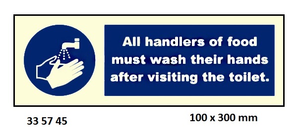 SIGN GALLEY HANDLERS OF FOOD, MUST WASH 5745GM 100X300MM