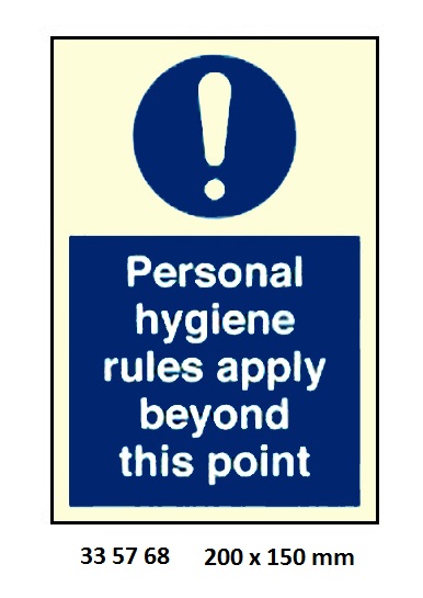 SIGN GALLEY PERSONAL HYGIENE, RULES APPLY 5768KJ 200X150MM