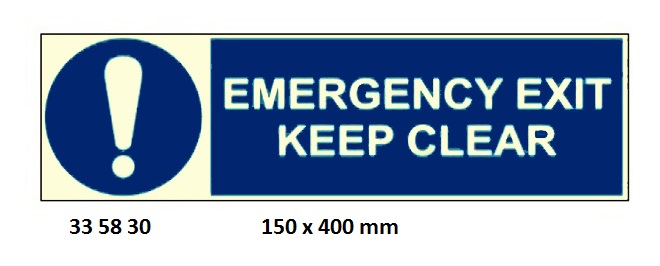MANDATORY SIGN EMERGENCY EXIT, KEEP CLEAR 150X500MM