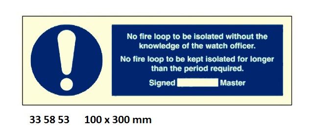MANDATORY SIGN NO FIRE LOOP, TO BE ISOLATED 100X300MM
