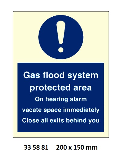 MANDATORY SIGN GAS FLOOD, SYSTEM PROTECTD AREA 200X150MM