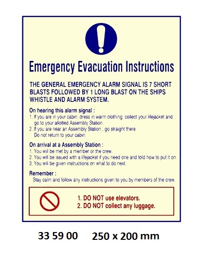 SIGN EMERGENCY EVACUATION, INSTRUCTIONS 250X200MM