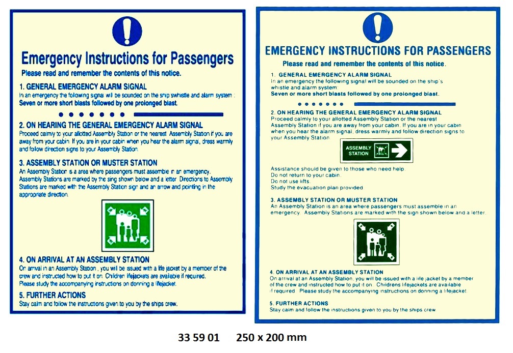 SIGN EMERGENCY INSTRUCTIONS, FOR PASSENGER 250X200MM