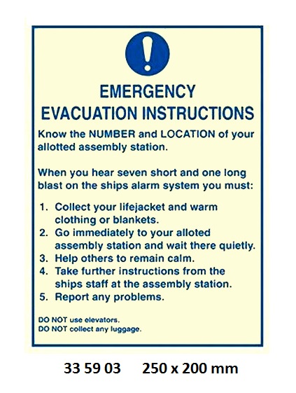 SIGN EMERGENCY EVACUATION, INSTRUCTION 200X150MM