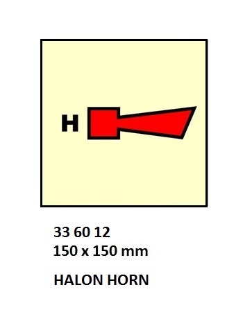 FIRE CONTROL SIGN HALON HORN, 150X150MM
