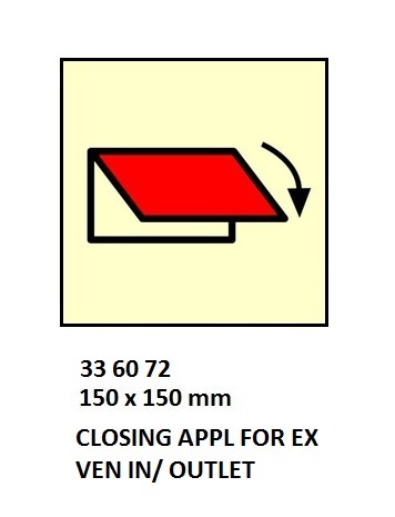FIRE CONTROL SIGN CLOSING APPL, FOR EX VEN IN/OUTLET 150X150MM
