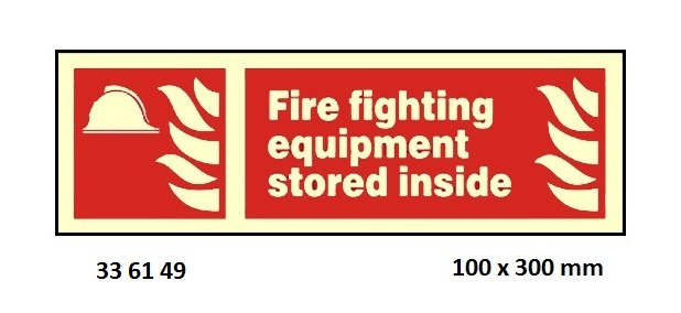 FIRE EQUIPMENT SIGN (RED) FIRE, EQPMNT STORED INSIDE 100X300MM