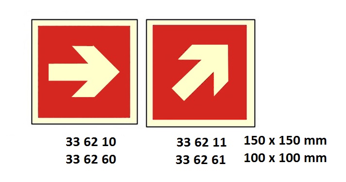 FIRE EQUIPMENT SIGN (RED), ARROW 45DEG UP(R) 100X100MM
