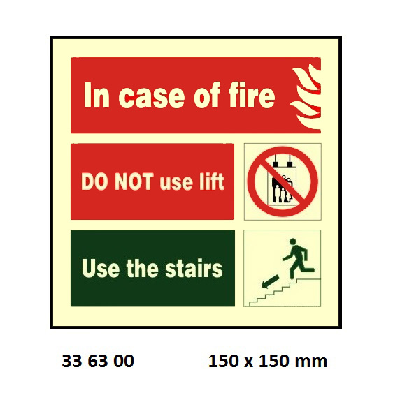 FIRE EQUIPMENT SIGN (RED), DO NOT USE LIFT 150X150MM