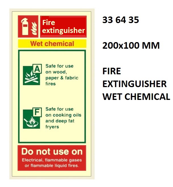 FIRE EQUIPMENT SIGN WET CHEM, FIRE EXTINGUISHER 200X100MM