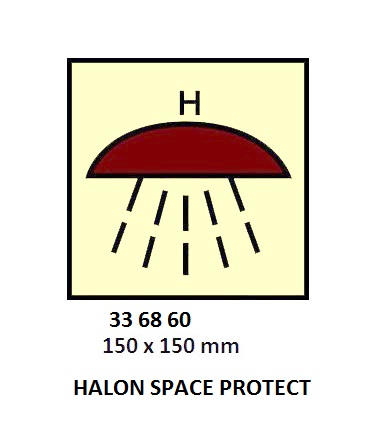 FIRE CONTROL SYMBOL ISO 17631, SPACE PROTECTD BY HALON EXTING