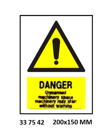 SIGN WHITE VINYL SELF ADHESIVE, 7542 200X150MM DANGER ANMANNED