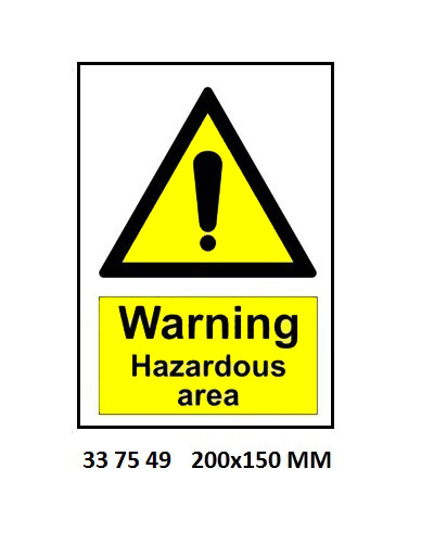 SIGN WHITE VINYL SELF ADHESIVE, 7549 200X150MM WARNING HAZARDO