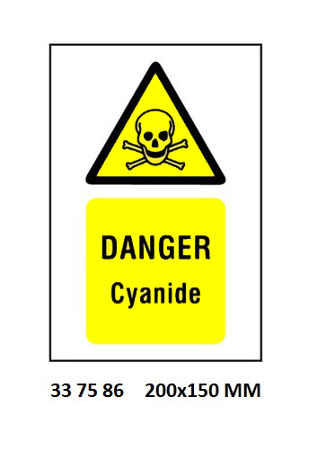 SIGN WHITE VINYL SELF ADHESIVE, 7586 200X150MM DANGER CYANIDE