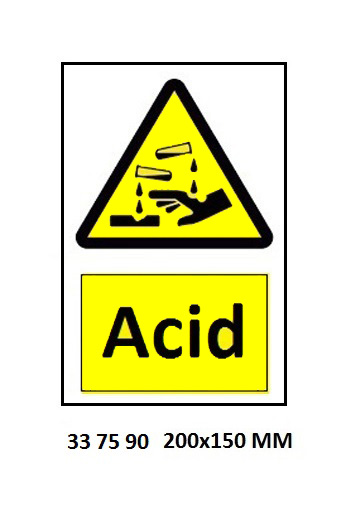 SIGN WHITE VINYL SELF ADHESIVE, #7590 200X150MM DANGER ACID