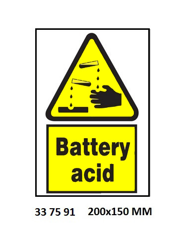 SIGN WHITE VINYL SELF ADHESIVE, #7591 200X150MM DANGER BATTERY