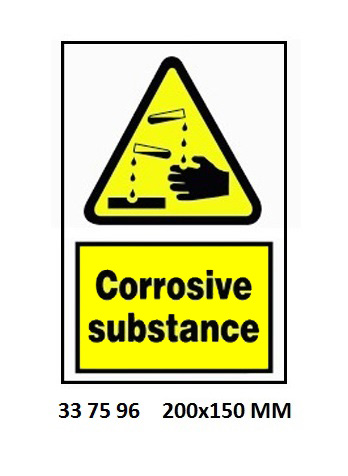 SIGN WHITE VINYL SELF ADHESIVE, 7596 200X150MM DANGER CORROSIV