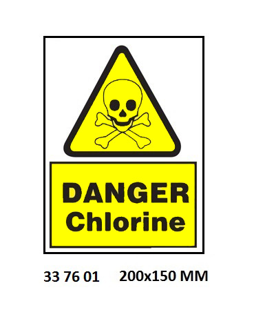 SIGN WHITE VINYL SELF ADHESIVE, 7601 200X150MM DANGER CHLORINE