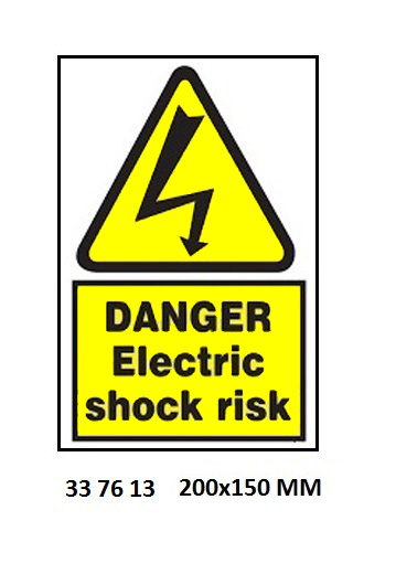 SIGN WHITE VINYL SELF ADHESIVE, 7613 200X150MM DANGER ELE SHOC