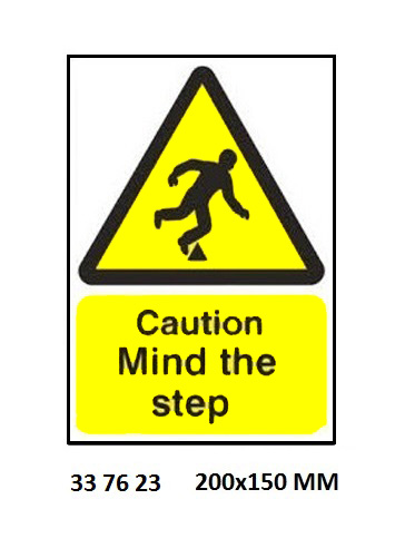 SIGN WHITE VINYL SELF ADHESIVE, #7623 200X150MM CAUTION MIND