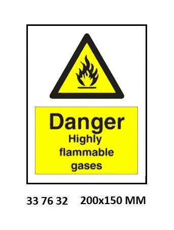 SIGN WHITE VINYL SELF ADHESIVE, 7632 200X150MM DANGER HI FLAMM